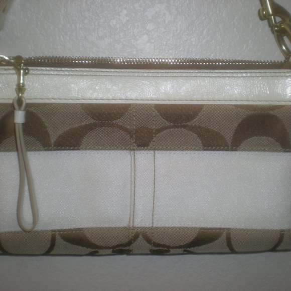 COACH SIGNATURE STRIPE HANDBAG #H0626-10120 Tan White - Picture 5 of 6